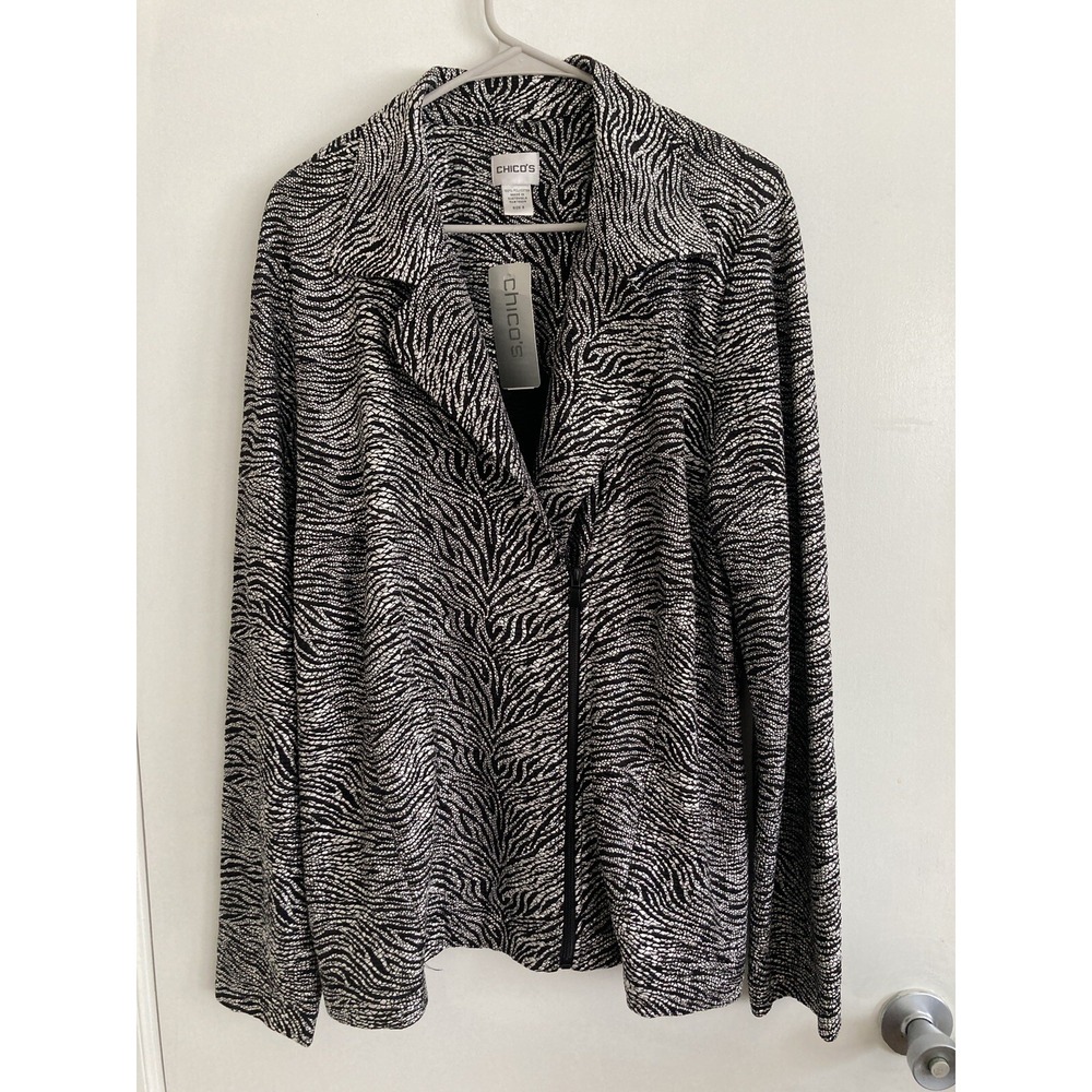 Chico's Women's Jacket Blouse 3 Black Metallic Jazz Cristie Jacket $109 #616